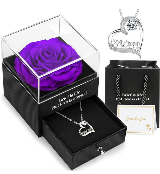 rose eternelle violette avec collier